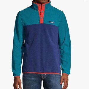 Lands' End Mens Snap Neck Fleece Pullover Navy/dark Peacock Colorblock XXL